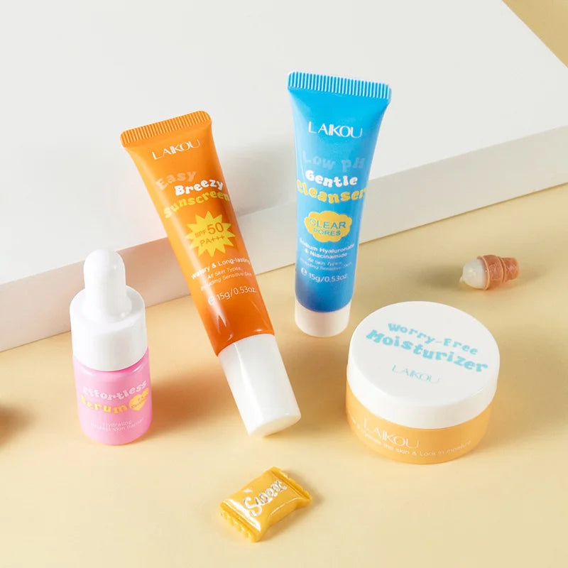 4pcs/set LAIKOU Skin Care Sets Facial Cleanser Serum Face Cream Facial Sunscreen Anti-Aging Whitening Creams Facial Skin Care