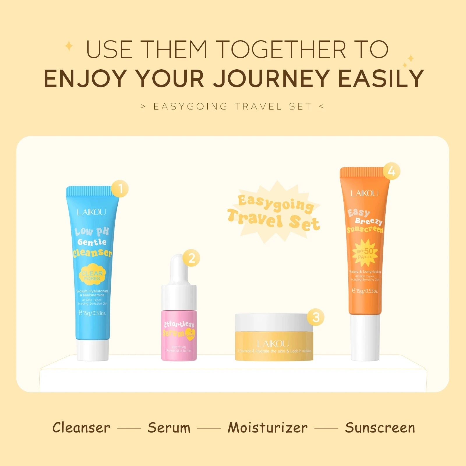 4pcs/set LAIKOU Skin Care Sets Facial Cleanser Serum Face Cream Facial Sunscreen Anti-Aging Whitening Creams Facial Skin Care