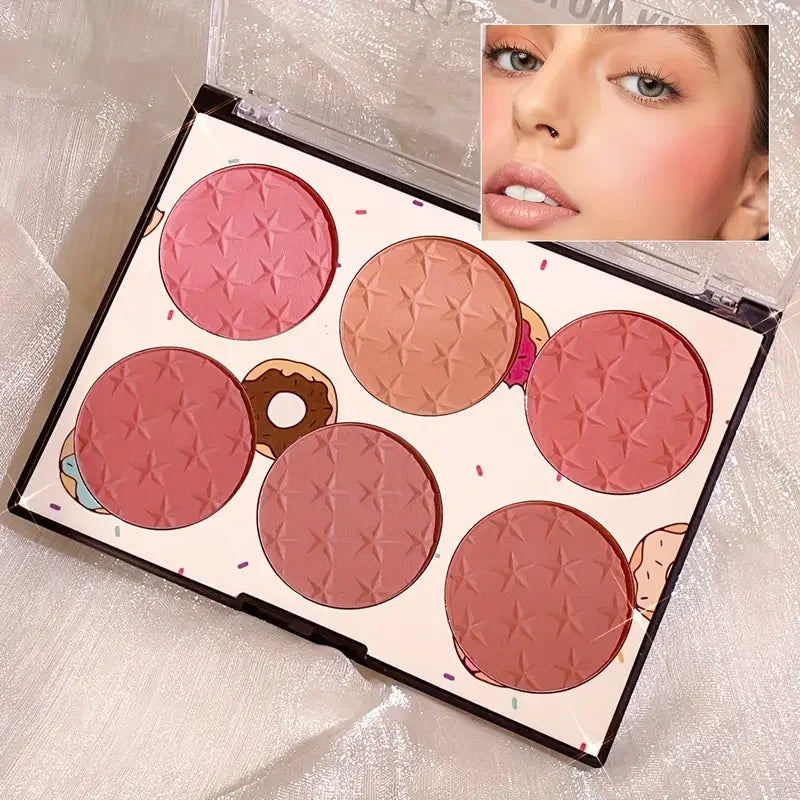 6-color blush palette, matte effect, natural long-lasting, high pigment, daily multi-color makeup set