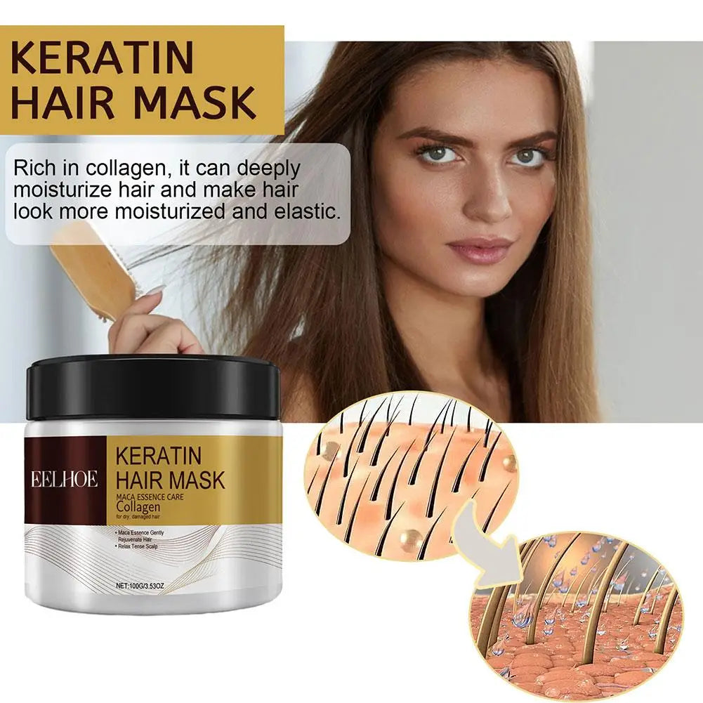 Keratin Care Hair Mask Deep Nourishing Moisturizing Repair Dry Frizz Damaged Conditioner Smoothing Hair Long-Lasting Shine Care